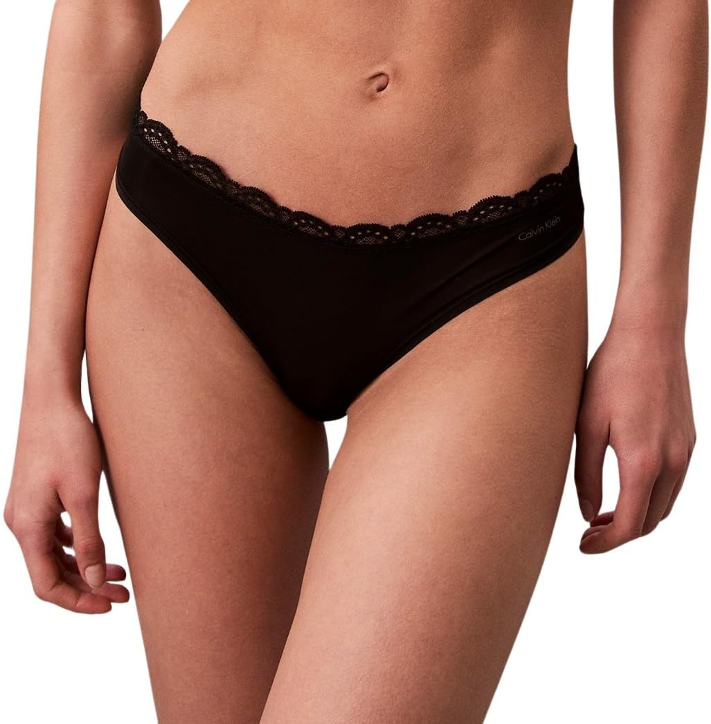 Calvin Klein Strings Lot de 3 Femme Dentelle, Multicolore (Black/White/Moonlight Jade), S