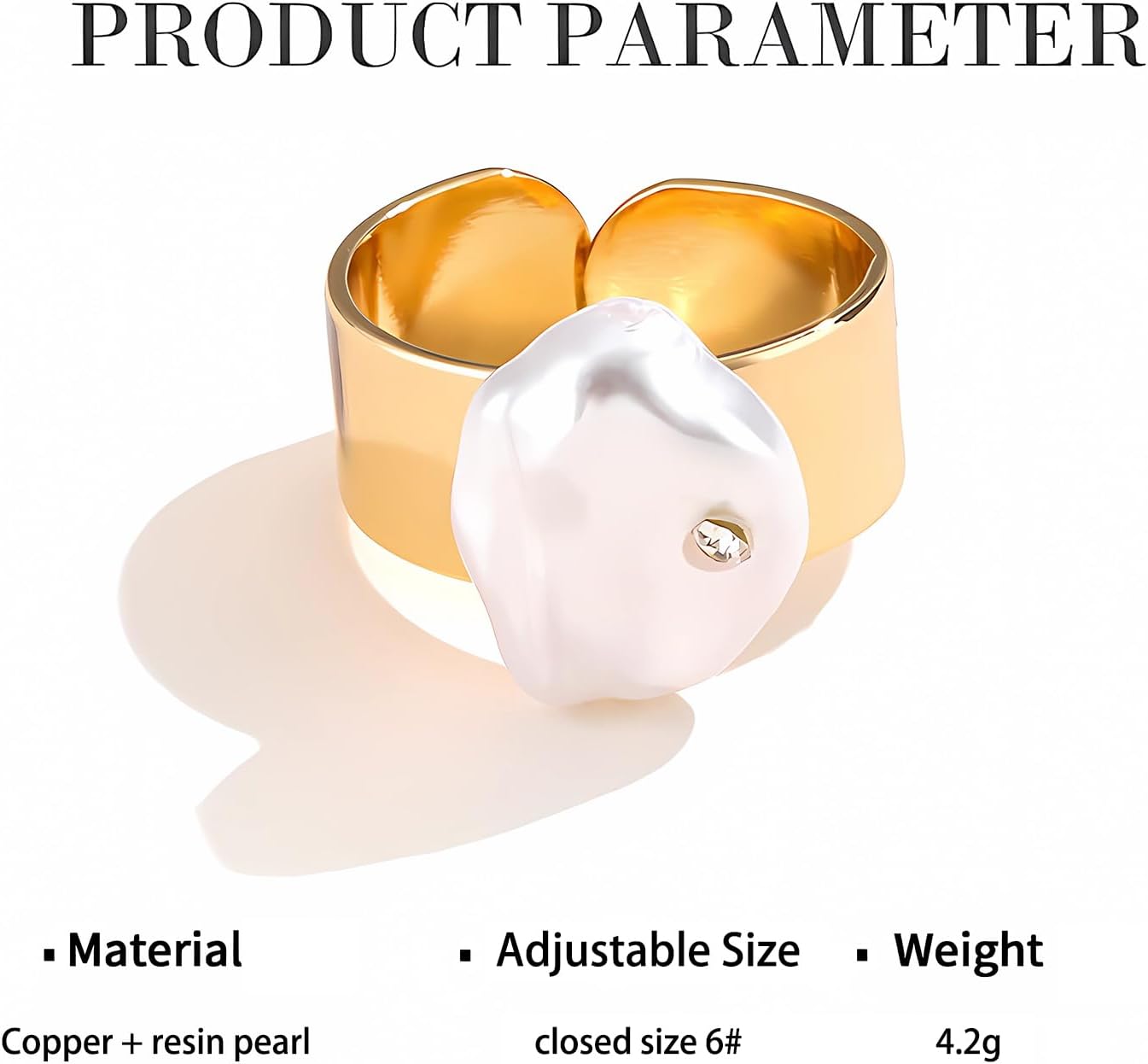 Baroque Pearls Open Ring Christmas Jewelry Gifts for Women, Gold - Image 3