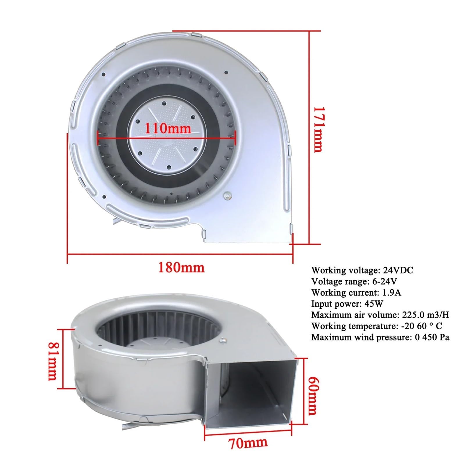 45W Centrifugal Turbine Blower G1G133-DE19-15 Centrifugal Turbine Cooling Fan 24V