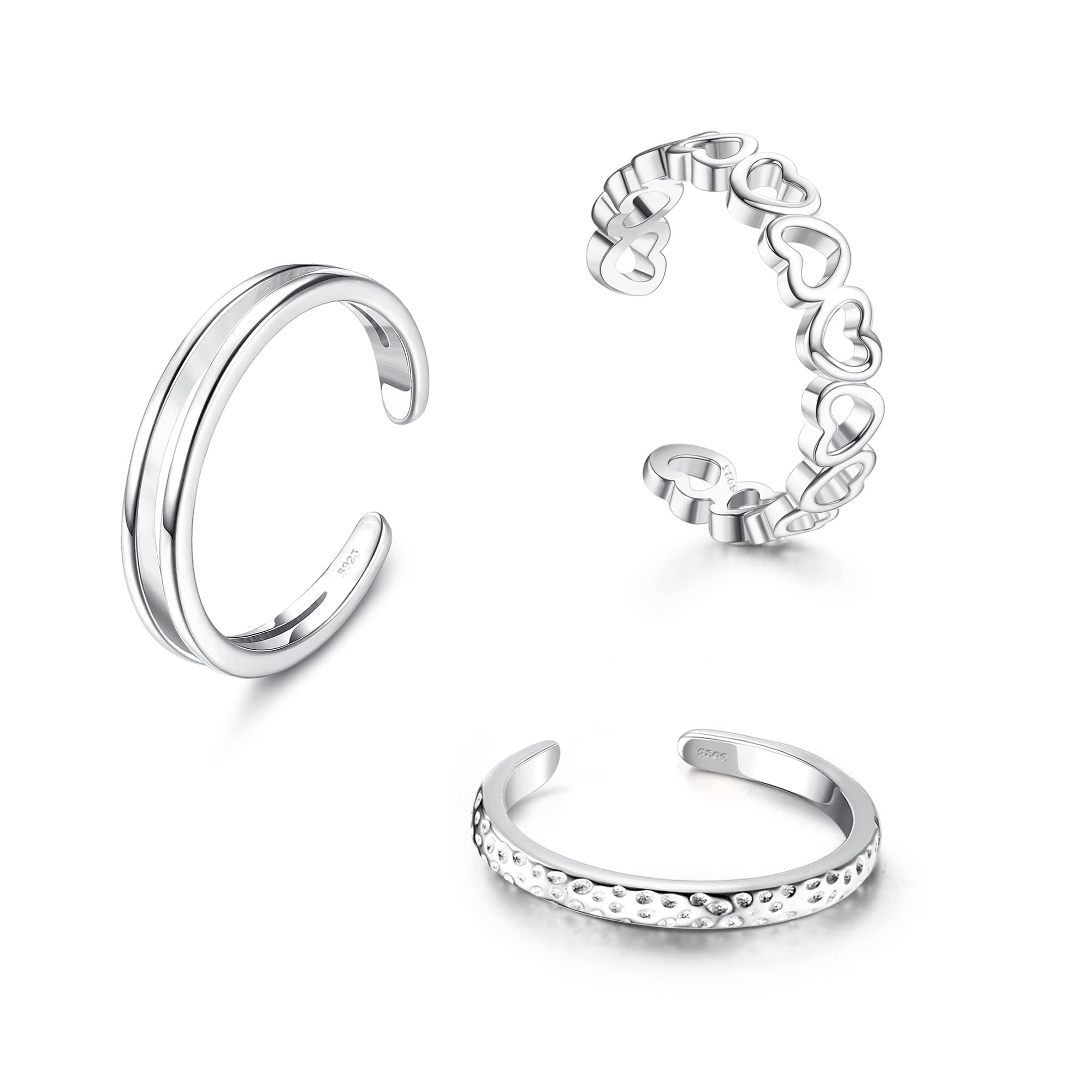 Sterling Silver Toe Rings For Women 925 Pinky Ring Women Minimalist Beach Foot Jewelry 3Pcs Adjustable Sterling Silver Toe Ring Set