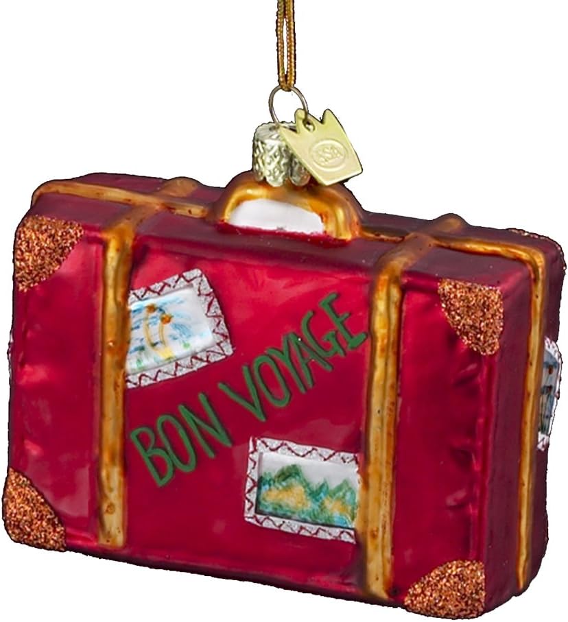 Noble Gems Kurt Adler 3-1/2-Inch Glass Bon Voyage Suitcase Ornament
