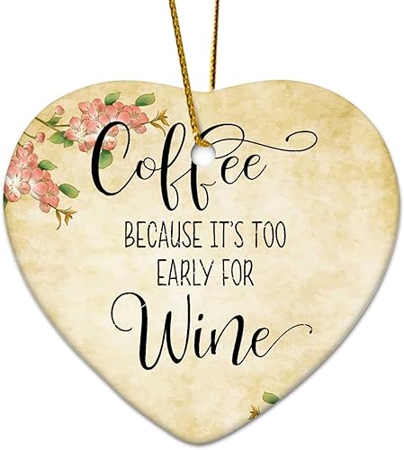 Café personalizado de 3 pulgadas, vino, cita, cita divertida, silueta camafeo, adorno de cerámica blanca, decoración de vacaciones, adorno de boda,