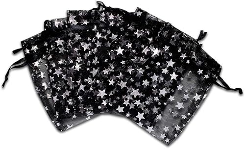 Miniatura 8 de The Display Guys - Paquete de 100 bolsas de regalo de organza transparente de 2 x 2.5 pulgadas con cordón (tamaño XS, estrellas metálicas