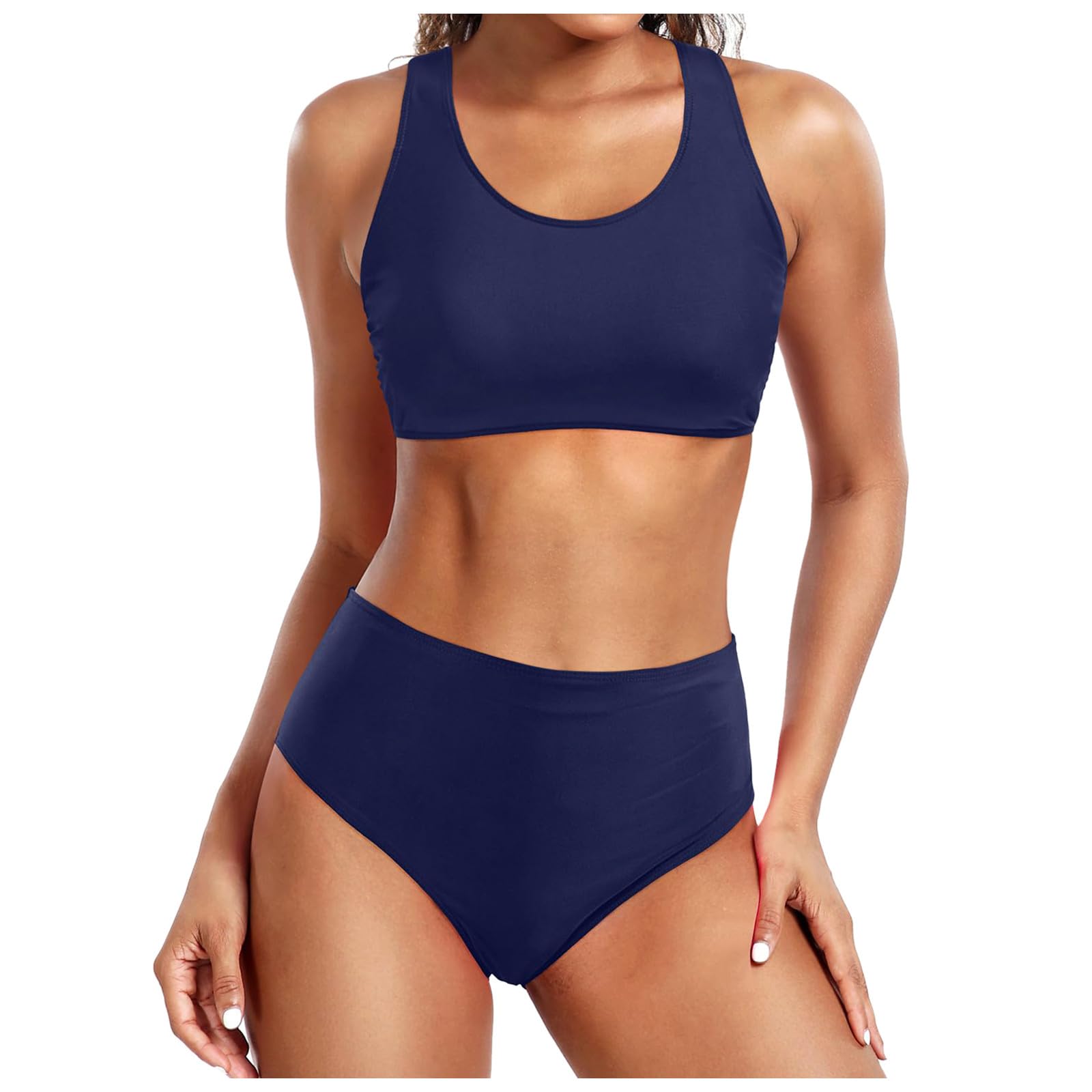 Generic Bañador Hombre Corto Natación bañadores sexys de Dos Piezas con realce, Traje de baño Vintage, Conjunto de Bikini Retro Fruncido de Cintura Alta con Estampado De Talle Bikini
