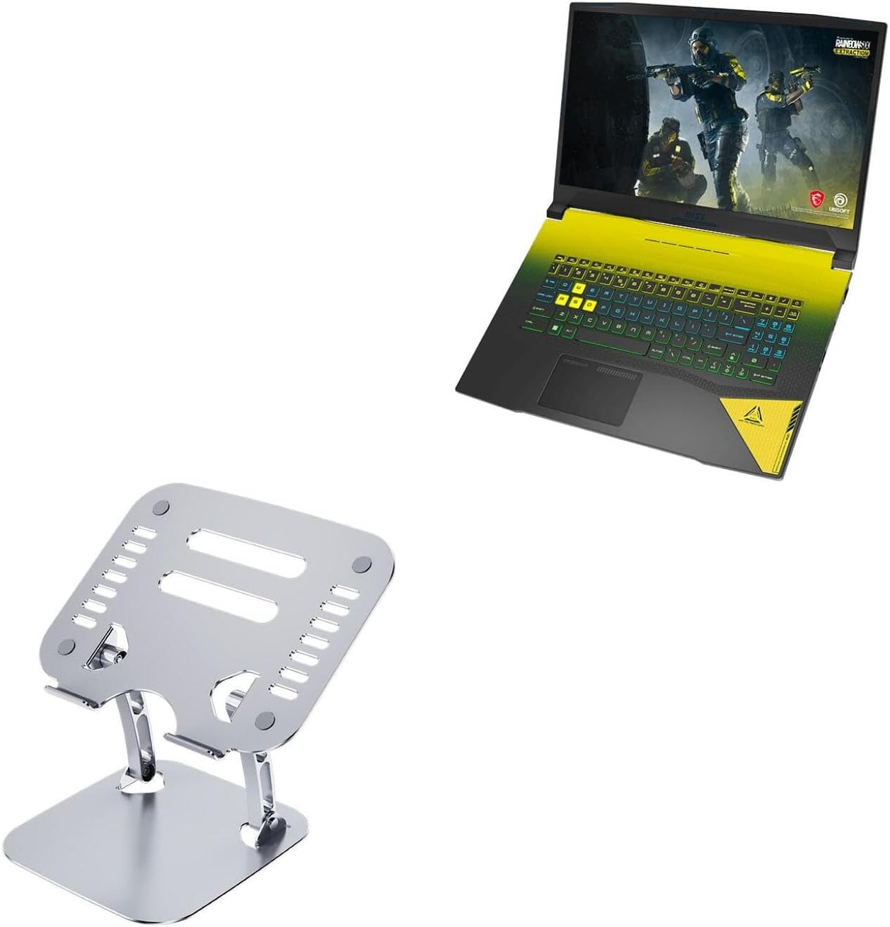 BoxWave Stand and Mount Compatible with MSI Crosshair 17 - Executive VersaView Laptop Stand, Ergonomic Adjustable Viewing Angle Metallic Riser - Metallic Silver