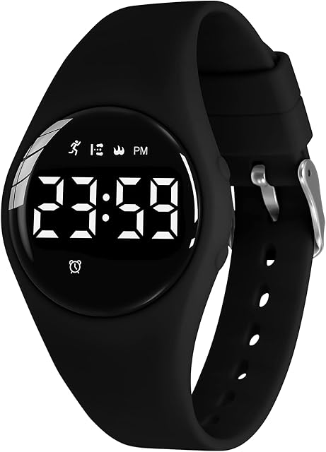 Digital Sports Watch, Fitness Tracker with Pedometer Step Counter Vibrate Alarm Calorie Distance Stopwatch Exercise Waterproof Rechargeable Walking Outdoor Silicone Wrist Watches for Boys Kids