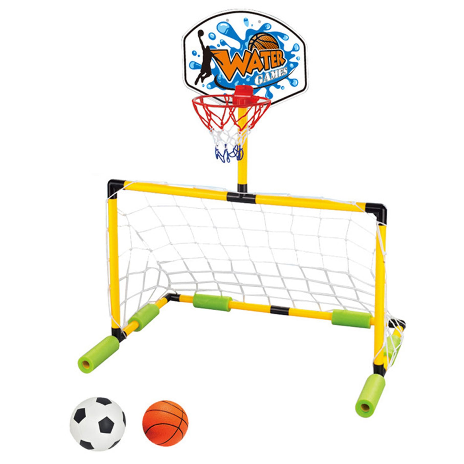 Cerceau de Basket-Ball Flottant pour Piscine, But de Football 2 en 1 et Panier Basket-Ball Piscine détachable avec 2 balles pour Enfants et Adultes