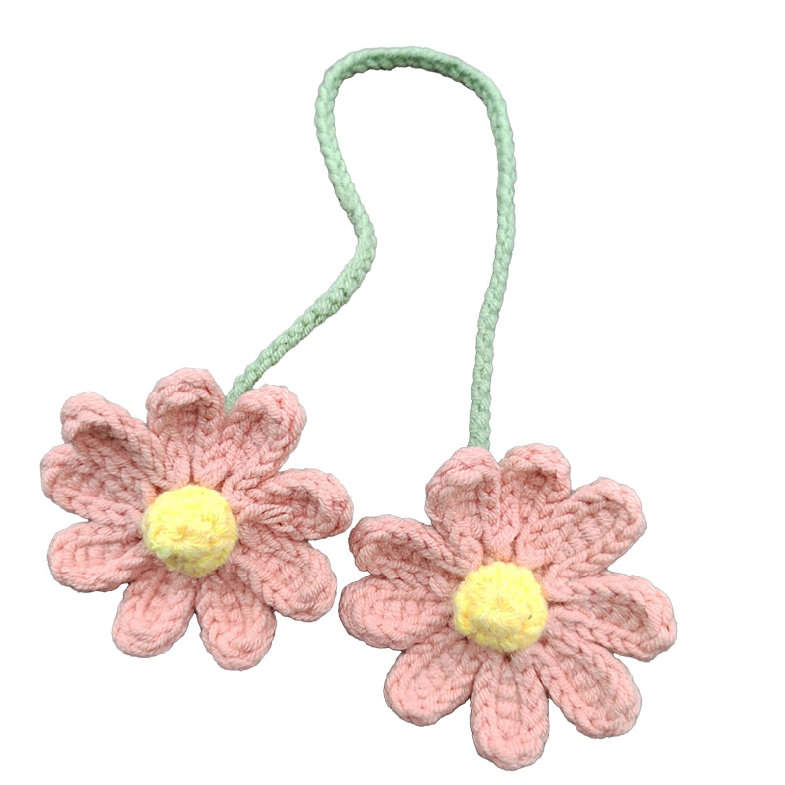 Handcrafted Crochet Cotton Thread Hanging Basket for Car Decoration with Daisies Design Rear View Ornament Home Use Rear View Charm