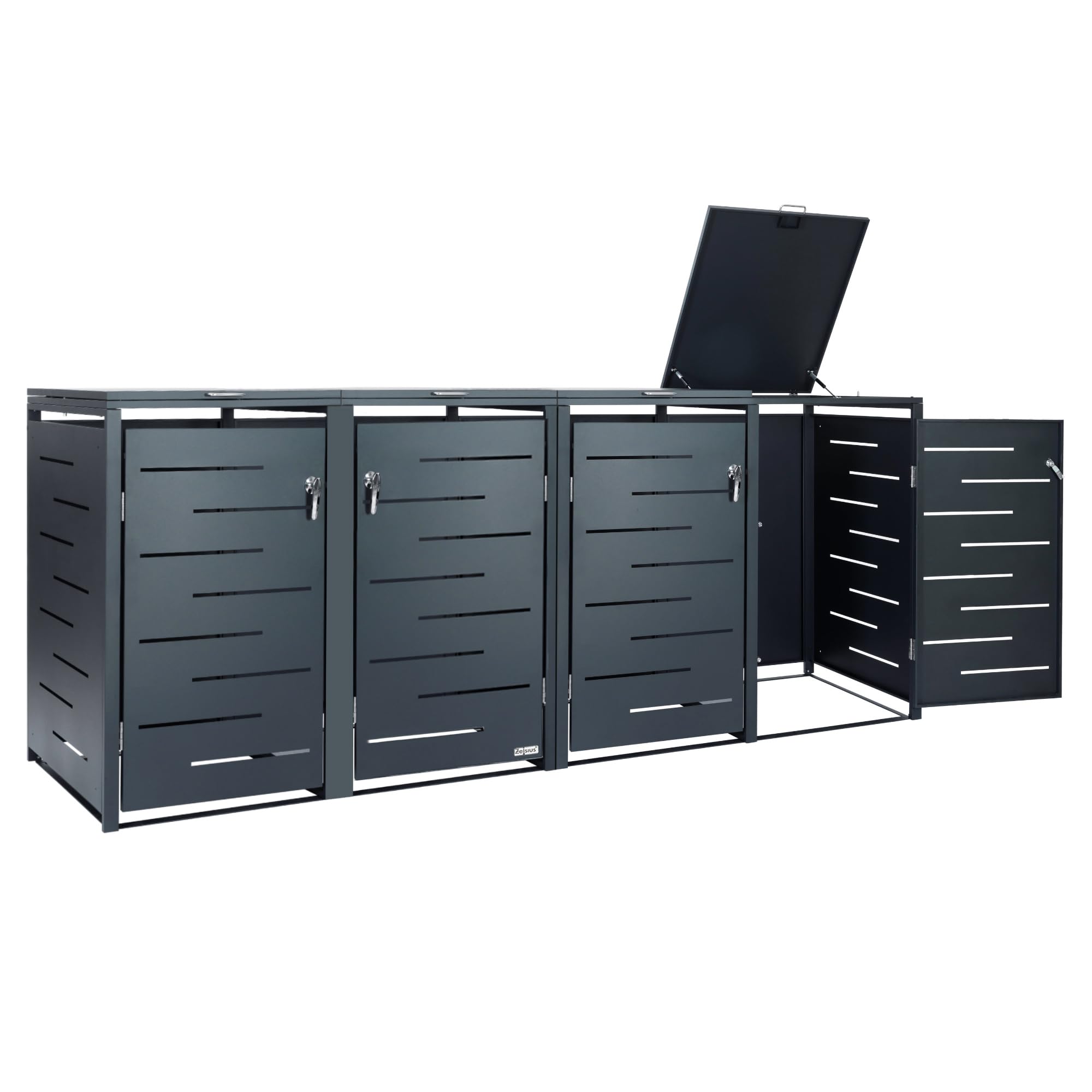 Zelsius Edelstahl Mülltonnenbox 4 Tonnen | 120-240 Liter | Anthrazit RAL 7016 | inkl. Erweiterungsmöglichkeit | Garten Müllhaus, Mülltonnenbox 4er, Aufbewahrungsbox für Mülltonnen