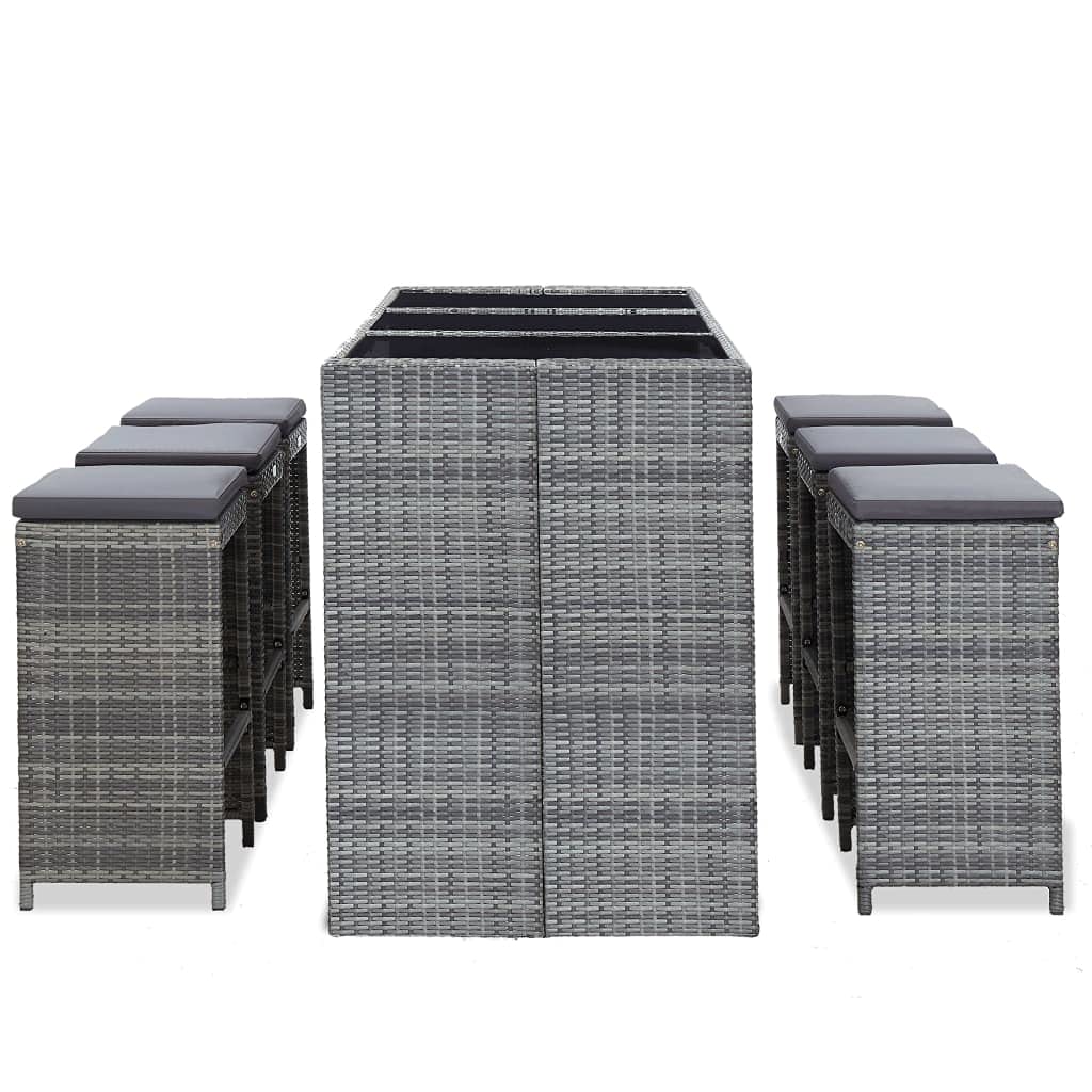 Toshilian Salon de Jardin 7 pièces Résine Tressée Gris Ensemble de Bar