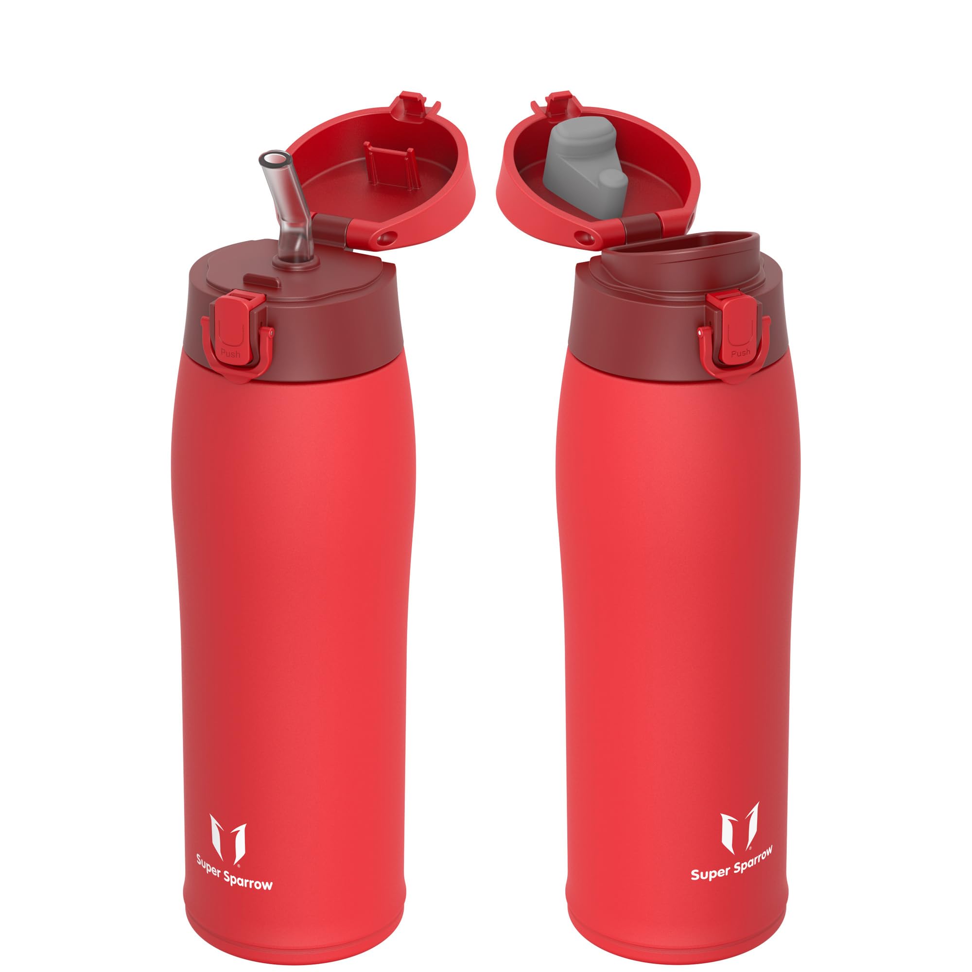 Super Sparrow Borraccia Termica, Acciaio Inox Bottiglia Termica - 350ml, 500ml, 750ml, 950ml - Senza BPA Termos, Borracce Termiche Bambini - Include 2 Coperchi con Cannuccia e Coperchio Sportivo