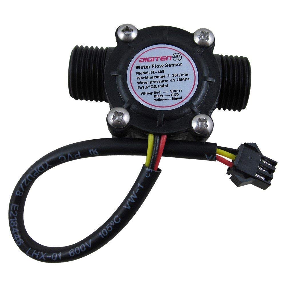 DIGITEN Medidor de control de flujo de agua con pantalla LCD Controlador+G1/2" Sensor de flujo de agua con efecto Hall Medidor de caudal 1-30L/min+G1/2" Válvula solenoide normalmente cerrada N/C+