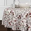 Boho bohemian farmhouse ivory rust green 90 round tablecloth decorative cover tabletop dining room kitchen linens wildflower garden floral botanical flower print vintage  urban country home decor
