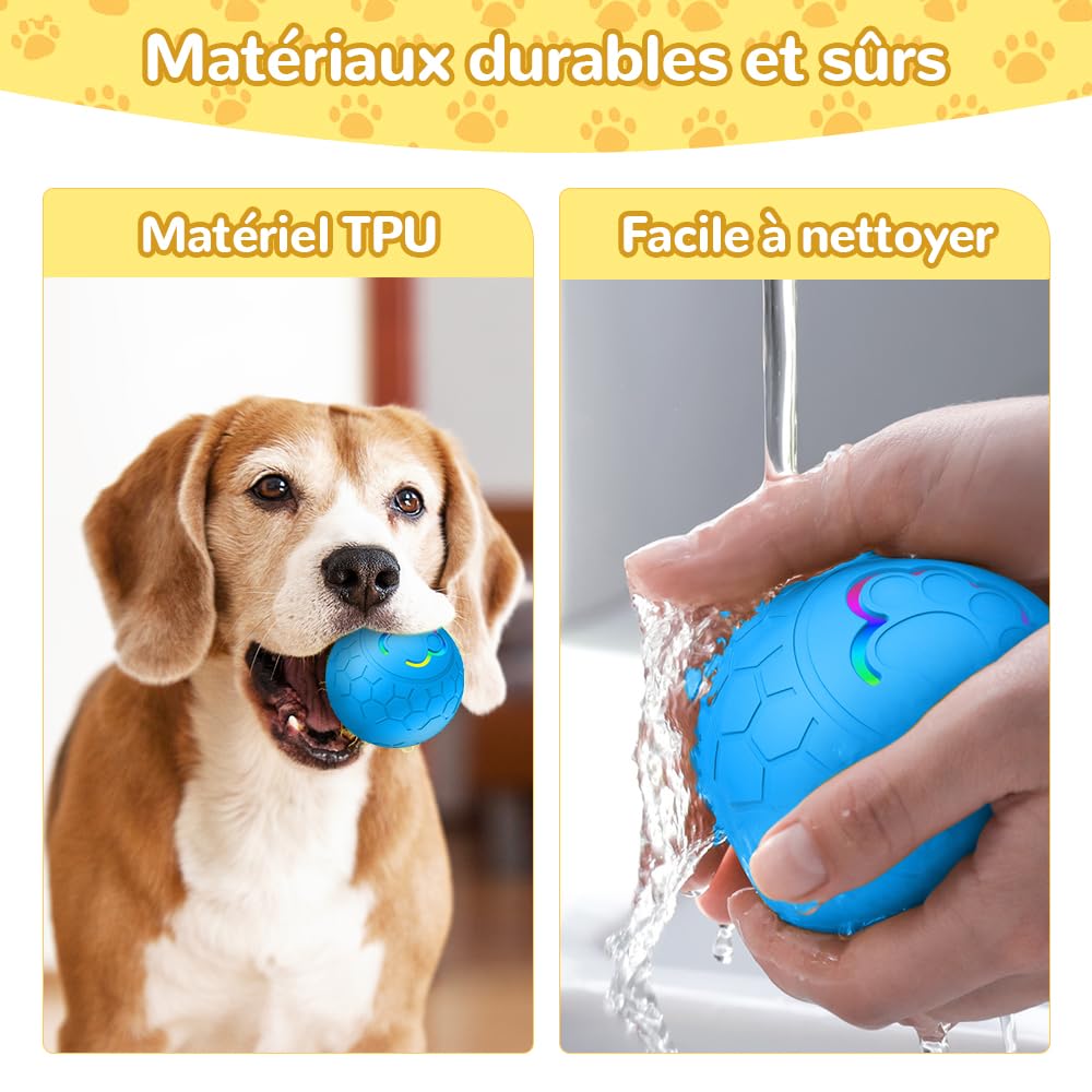 Balle Interactive Rechargeable Pour Chien Et Chat - Mouvement Aléatoire, Lumières, Capteur De Vibration - Diam. 6.1cm