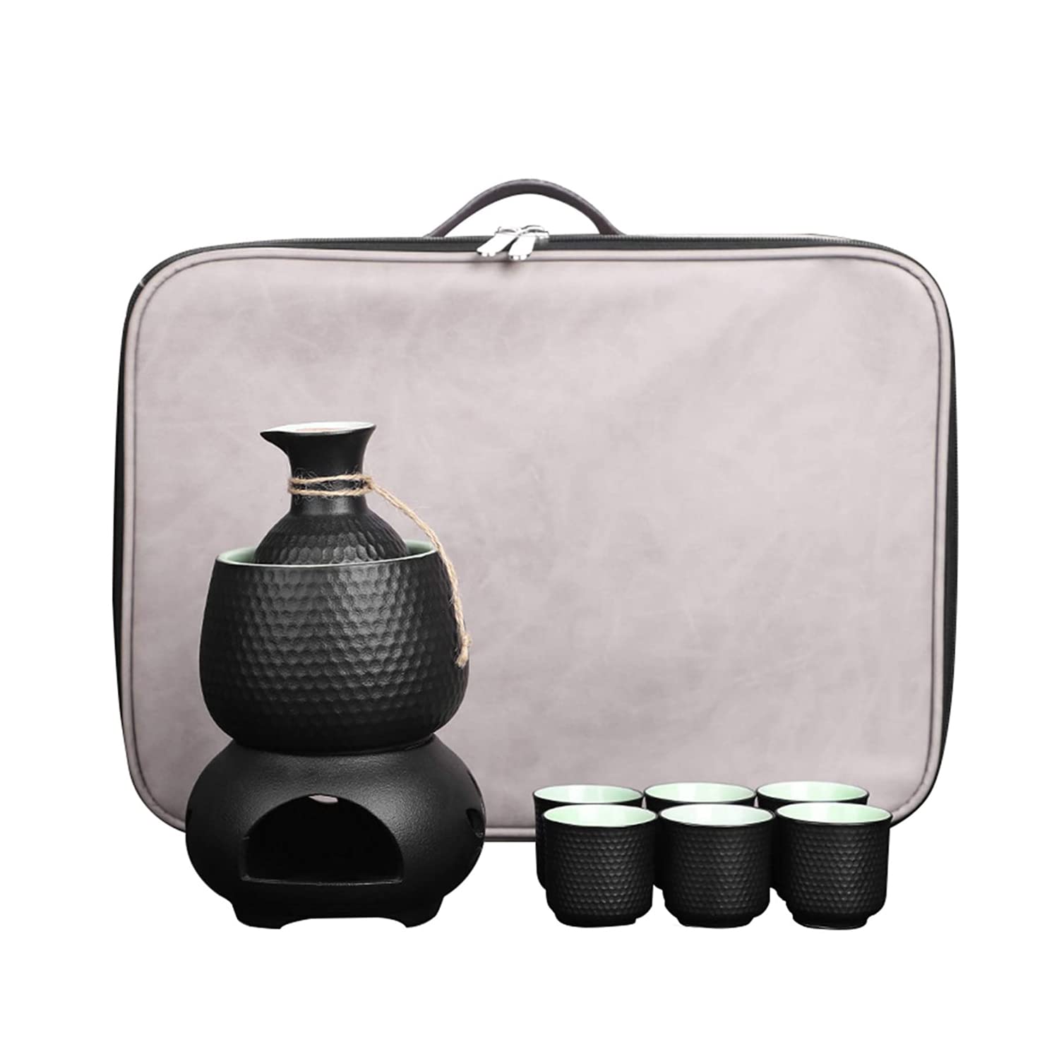 Service à saké japonais complet porcelaine set de 9 pièces chauffe-eau et sac