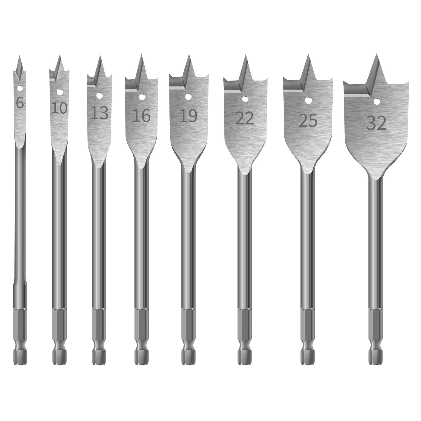 HPMAISON Spade Drill Bits Set, 8PCS High Carbon Steel Heavy Duty Flat Wood Drill Bit Set diameter 6-32mm