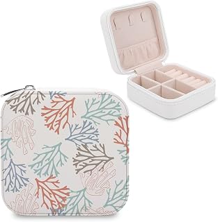 Small Travel Jewelry Box Organizer Display Storage Case for Rings Earrings Necklace, Gifts for Woman Girlfriend Bestie, Coral Design Colorful
