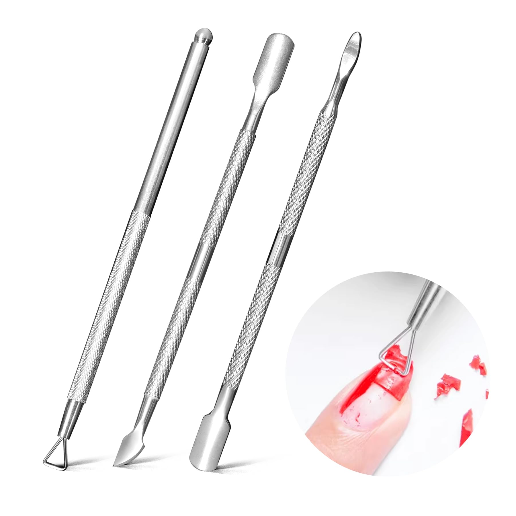 Nail Cuticle Pusher - Stainless Triangle Gel Nail Polish Remover Cuticle Peeler Scraper Remover Tool for Fingernails and Toenails