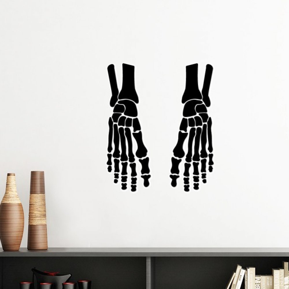 Sticker pied humain motif squelette d'os sticker mural amovible noir 60cm pour déco chambre