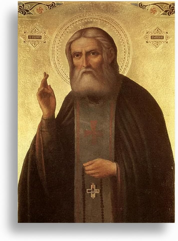Saint Seraphim of Sarov Orthodox Icon, Russian Religious Wall Art Canvas Print, Gallery Wrapped Christian Home Decor, Russian Saint Icon Art, Size 7" x 5"