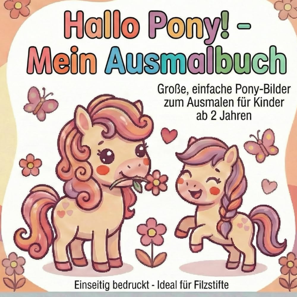 Hallo Pony! - Mein Ausmalbuch: Große, einfache Pony-Bilder zum Ausmalen für Kinder ab 2 Jahren, Einseitig bedruckt - Ideal für Filzstifte (Hallo Kids - Mein Ausmalbuch: Ausmalbücher für Kinder)