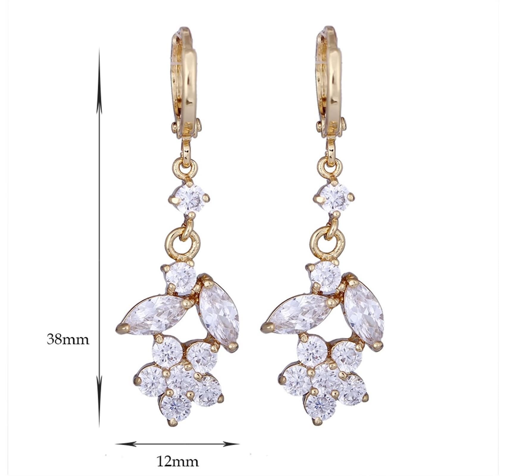 Pendientes de aro de oro amarillo 9 K Au375 para mujer, moissanit hoop con diseño de hojas, talla marquesa, oro 375, pequeños y auténticos