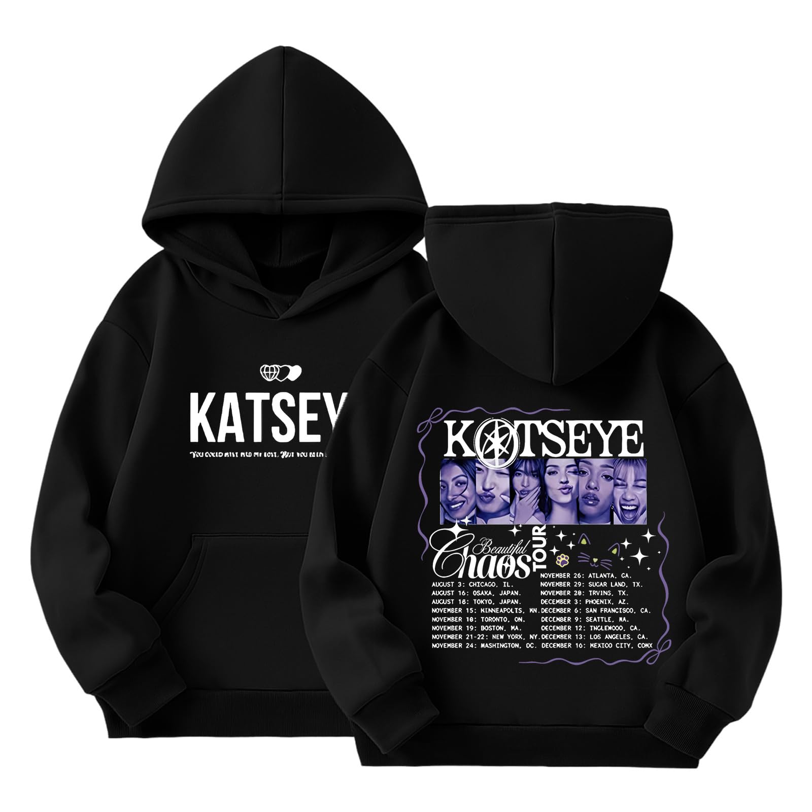 Kids Katseye Hoodies 2026 Y2K Graphic Unisex Music Album KATSEYE Merch Pullover Sweatshirts Tour for Fans
