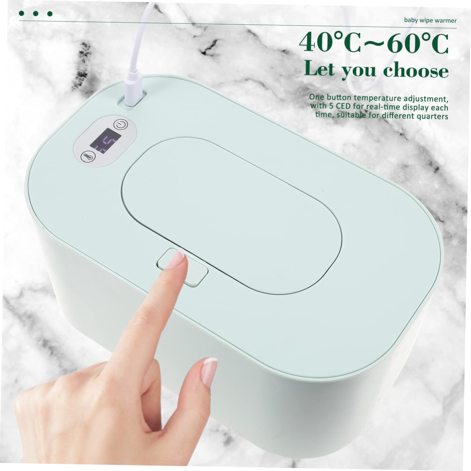YARNOW Calentador Portátil de Toallitas Húmedas Adecuado para Uso en Casa y Coche Material Abs y Pp Temperatura Ajustable Color Verde para Bebés