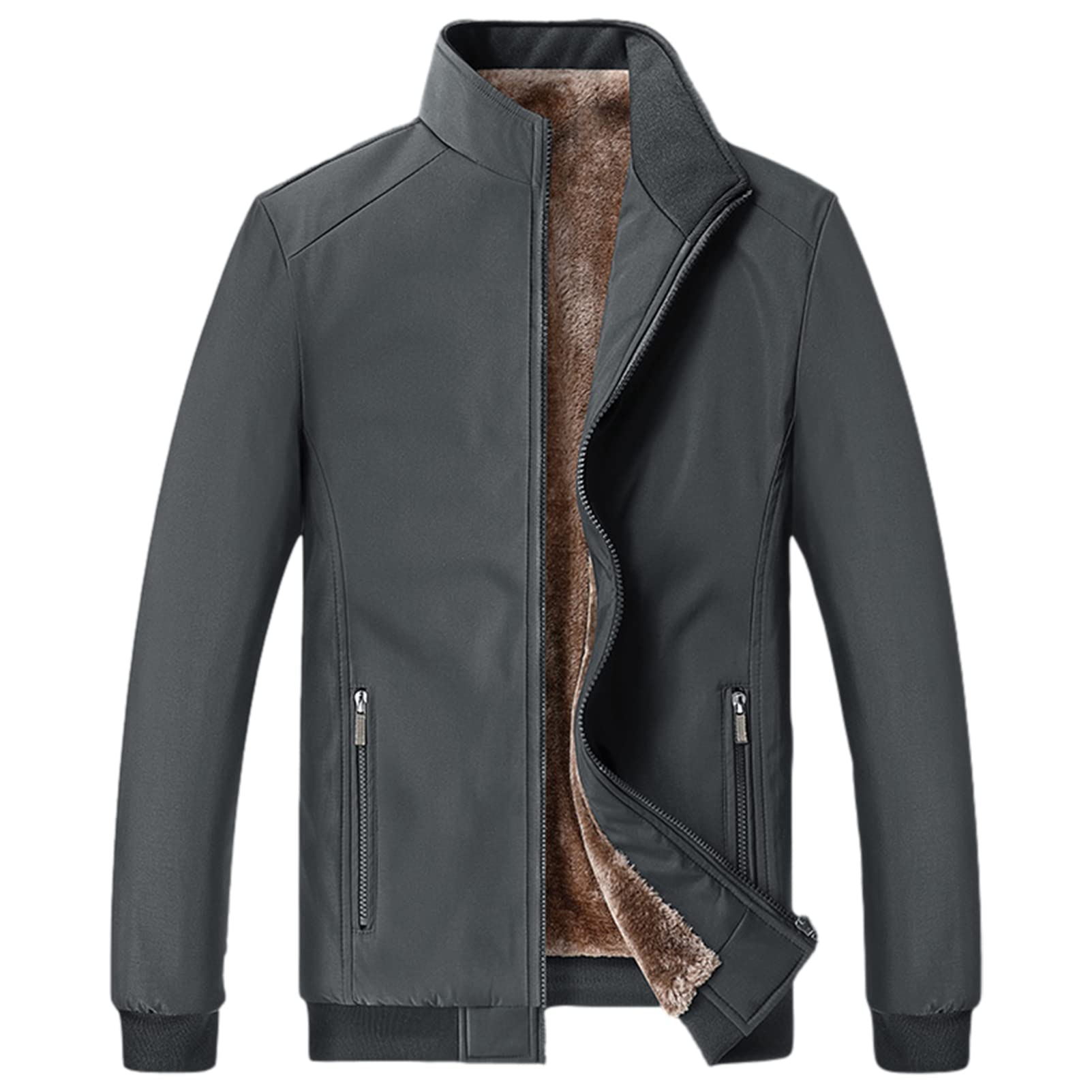 Hombre Invierno Chaqueta de Lana Cálido Cuello Alto Chaquetas con Forro de Piel con Bolsillos con Cremallera