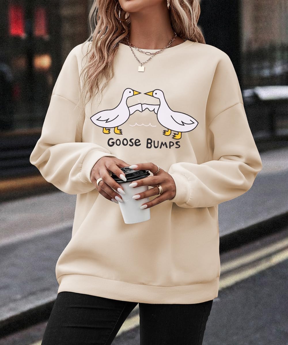 CM C&M WODRO Womens Funny Goose Bumps Sweatshirt Cute Duck Animal Pun Pullover Crewneck Fall Winter Gift Shirt - Image 3