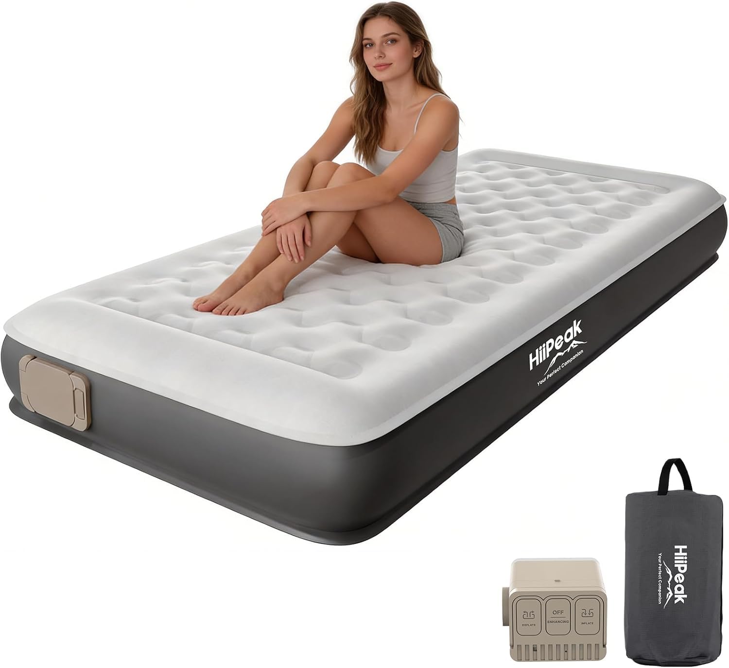 HiiPeak TPU Luftbett für 1 Person mit integrierter elektrischer Pumpe – Selbstaufblasende Luftmatratze bis 300 kg