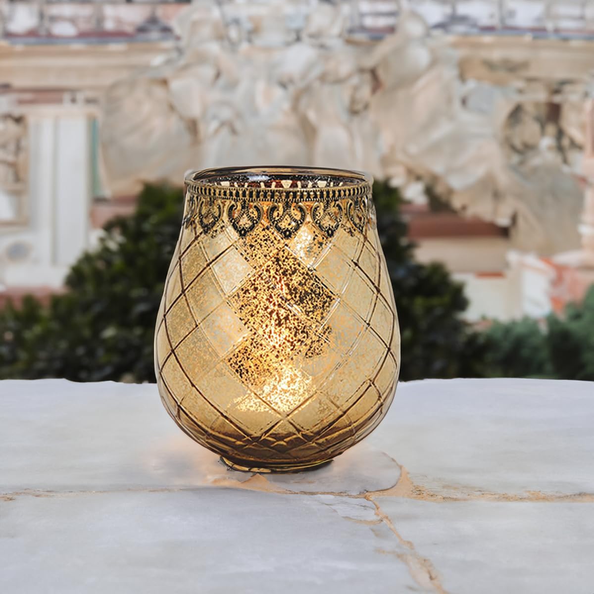 Vintage Windlicht Kerzengläser gold 2er Set in 18 cm - Modernes Windlichtglas als Kerzenständer Laterne und Teelichthalter - Boho Kerzenhalter Teelichtglas als Tisch-Deko, Balkon, Hochzeit