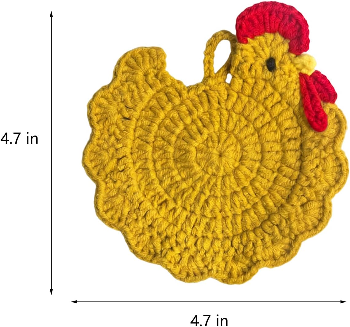 NIIIYTYB 2Pcs Handmade Crochet Chicken Coasters Cute Animal Drink Coasters for Coffee and Drinks Funny Desk Accessories for Women Unique Fun Chickens Home Decor for Kitchen Office and Tabletop Use image 2