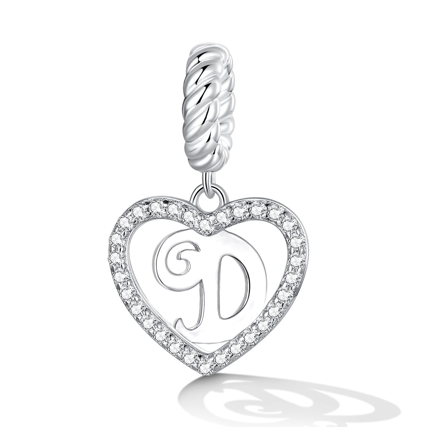 925 Sterling Silver Heart Letter Bead Charms Fits Bracelets and Necklaces | Initial Pendant Charms Paved with Cubic Zirconia | Letter A-Z Jewelry Gift for Women