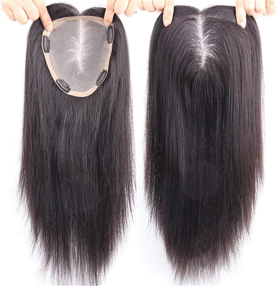 Free Parting Human Hair Clip in Toppers for Women, 6"x 6.7" Large Mono Forehead Topper Hairpieces for Thinning Hair, 6" Dark Brown