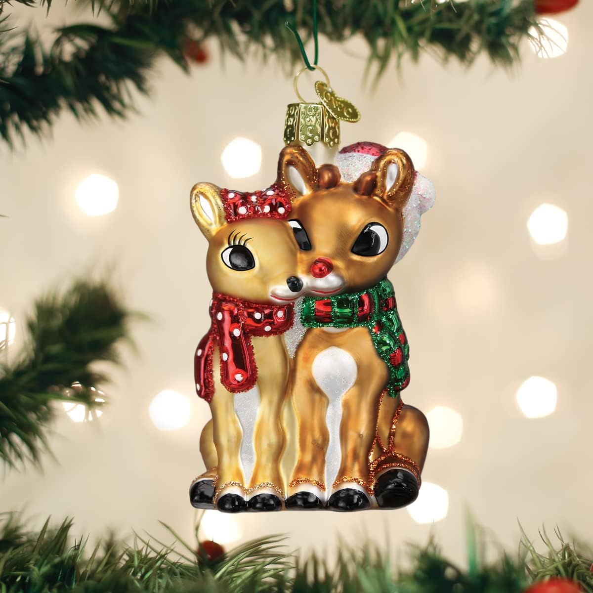 Old World Christmas Rudolph and Clarice Glass Blown Ornament for Christmas Tree, Handcrafted Holiday Decoration, Rudolph Collection - Image 5