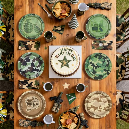 Image of 60Pcs Camo Army Birthday Party Paper Plates 7 Inch Disposable Heavy Duty Camo Military Dessert Plates Camouflage Military Decorations for Soldier Boys Men Army Hunting Birthday Party Supplies