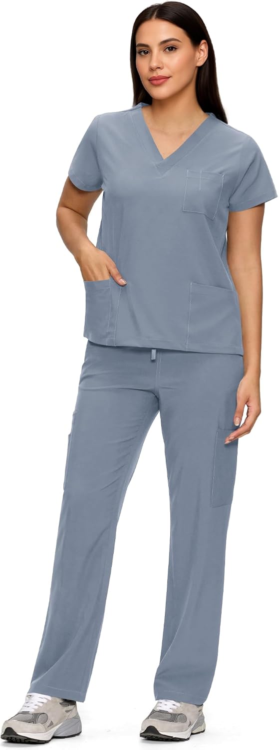 Scrubs for Women Set, Medical Women Scrubs, V-Neck Top and Straight Leg Pants with 11 Pockets (Relaxed Fit) - Image 6