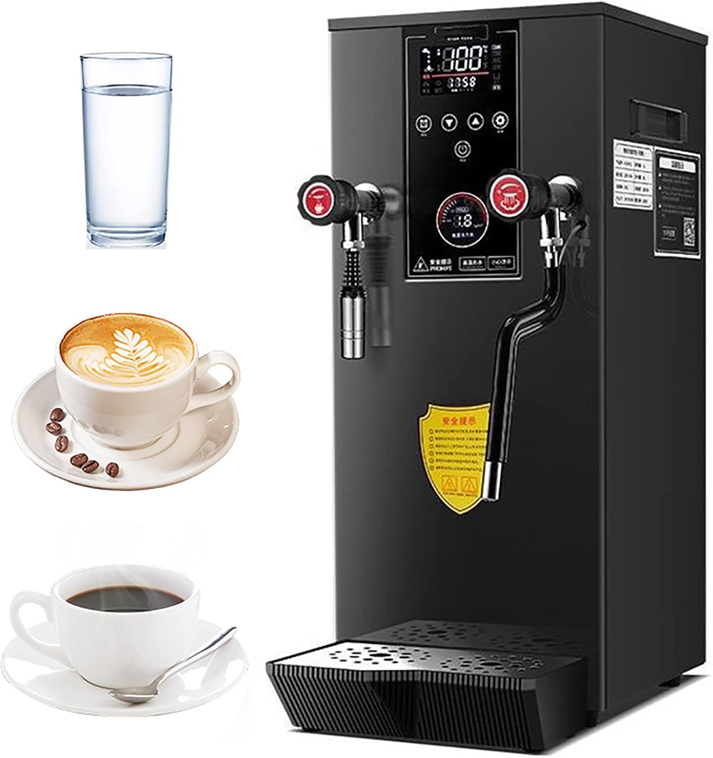 Commercial Multi-Purpose Milk Frother 12L Steam Milk Frothing Machine Full-Automatic Boiling, Electric Milk Foam Maker LED Display for Espresso Coffee Tea Coffee Shop Dessert Shop Hotel Milk