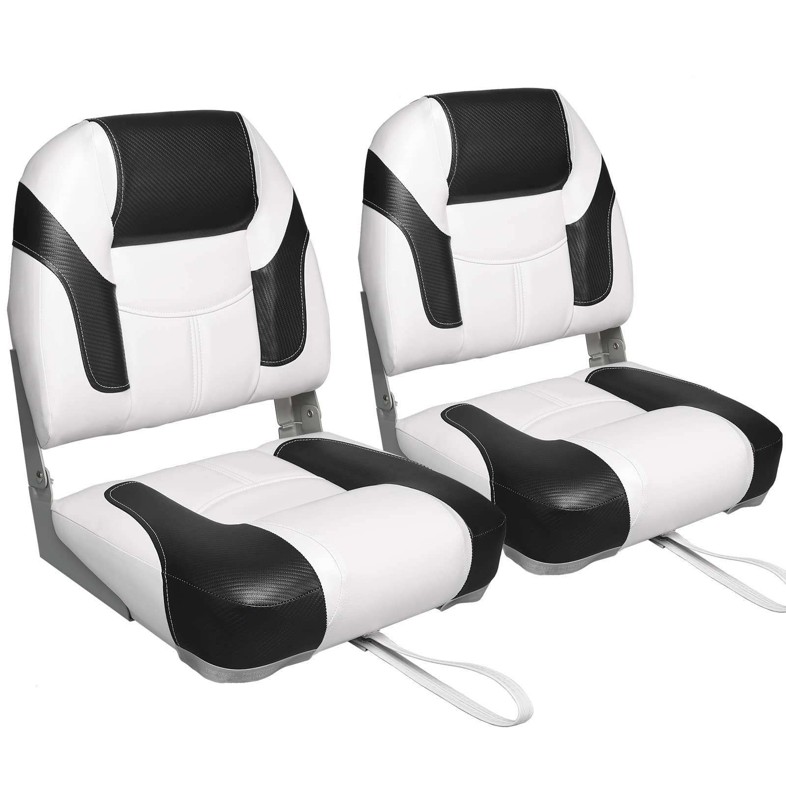 Leader Accessories A Pair of Elite Low/High Back Folding Fishing Boat Seat (2 Seats) (Black/White)