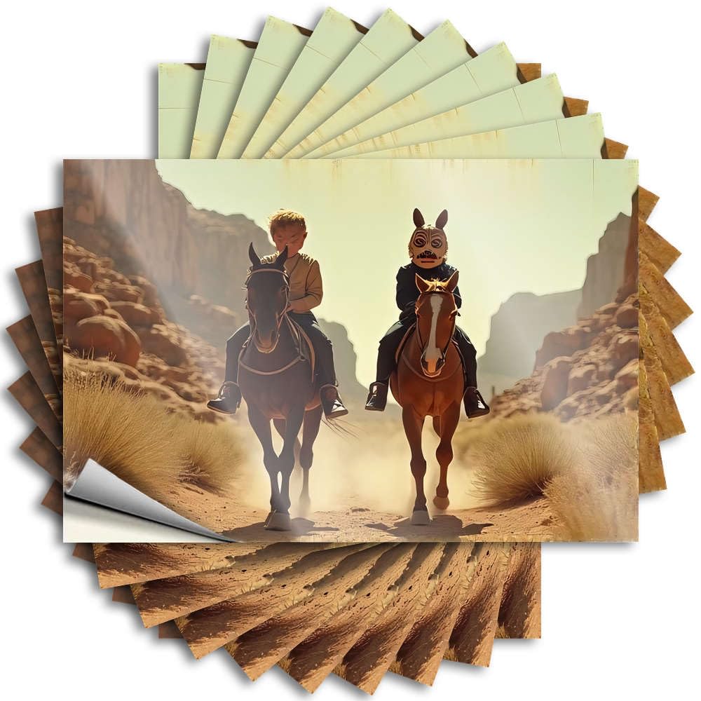 Lake House Decorations Personalized Sticker - Two Riders On Horseback Traverse A Desert Landscape Removable Decal Bottle Easy Peel for Science(12X18CM)