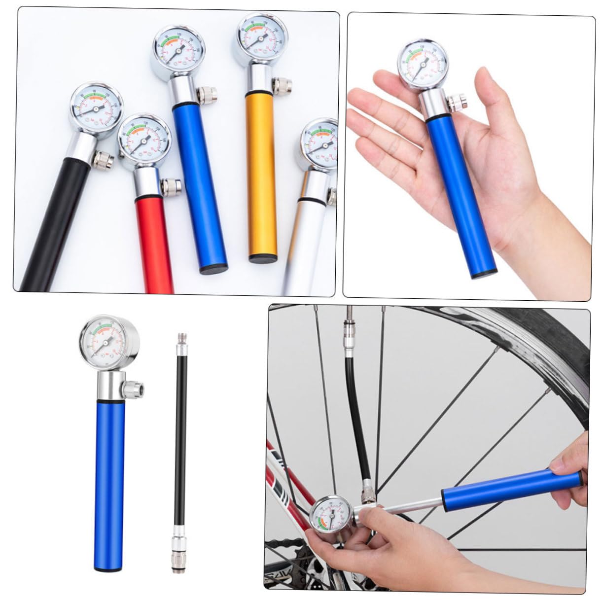 TOYANDONA Inflador de Balones y Bicicletas de Aluminio con Manómetro Bomba de Aire Portátil para Inflar Balones de Fútbol Baloncesto y Neumáticos de Bicicleta Inflador Duradero y Color Azul