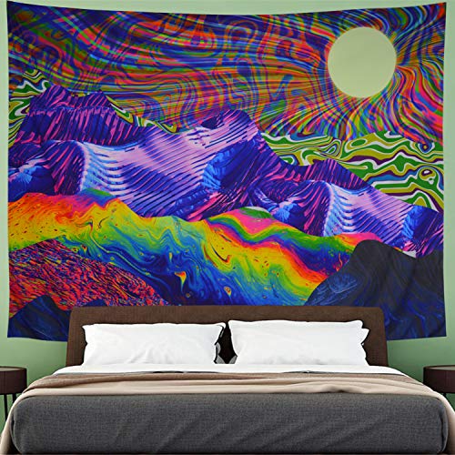 Amhokhui Trippy Tapestry Psychedelic Tapestry Mountain and Sun Tapestry Colorful Sunrise Landscape Wall Tapestry Bohemian Hippie Tapestry Wall Hanging for Living Room Decoration