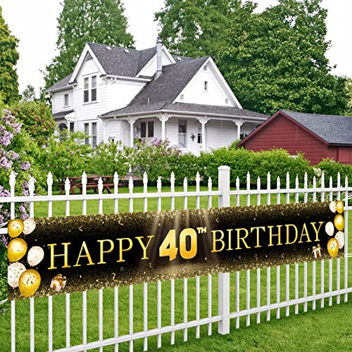 Image of TZSS Black & Gold 40th Birthday Banner Decorations - Extra Large 118 inchx20 inch Reusable Yard Sign for Men & Women, Over The Hill Party Decor Indoor Outdoor, 40 Year Old & Fabulous