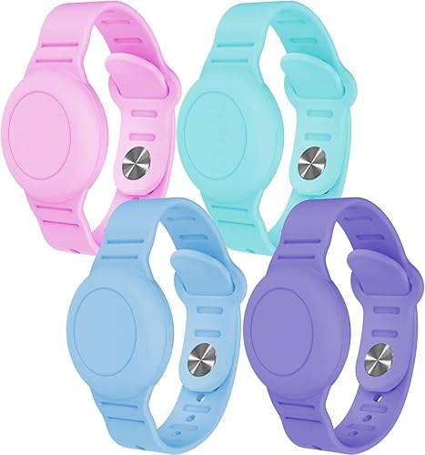 Paquete de 4 pulseras impermeables AirTag para niños, pulsera de silicona oculta para AirTag, funda de rastreador GPS para soporte de etiqueta de
