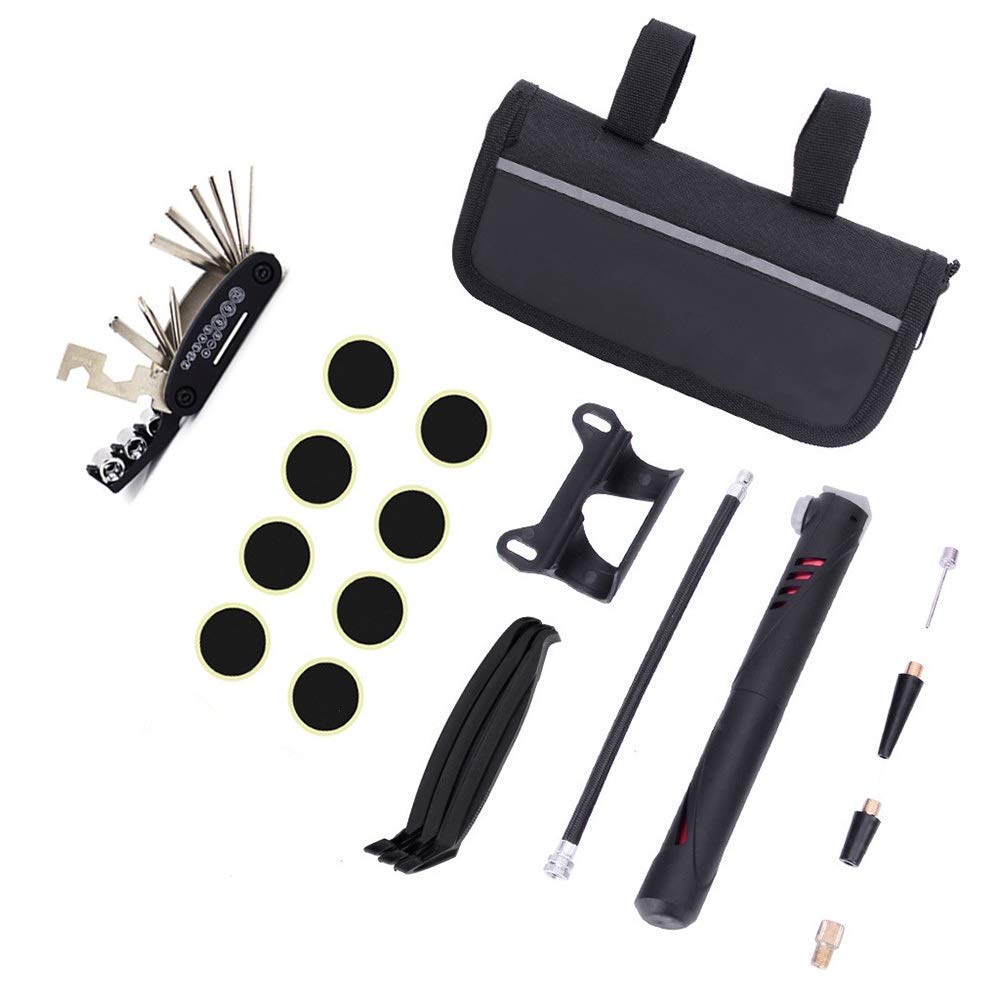 Tragbare Fahrradbodenpumpe Kleine tragbare Fahrrad-Handpumpe mit Fester Halterung Mountainbike-Fahrrad Multifunktionswerkzeugkombination Leichte Universal-Fahrradpumpe (Farbe: SCHW