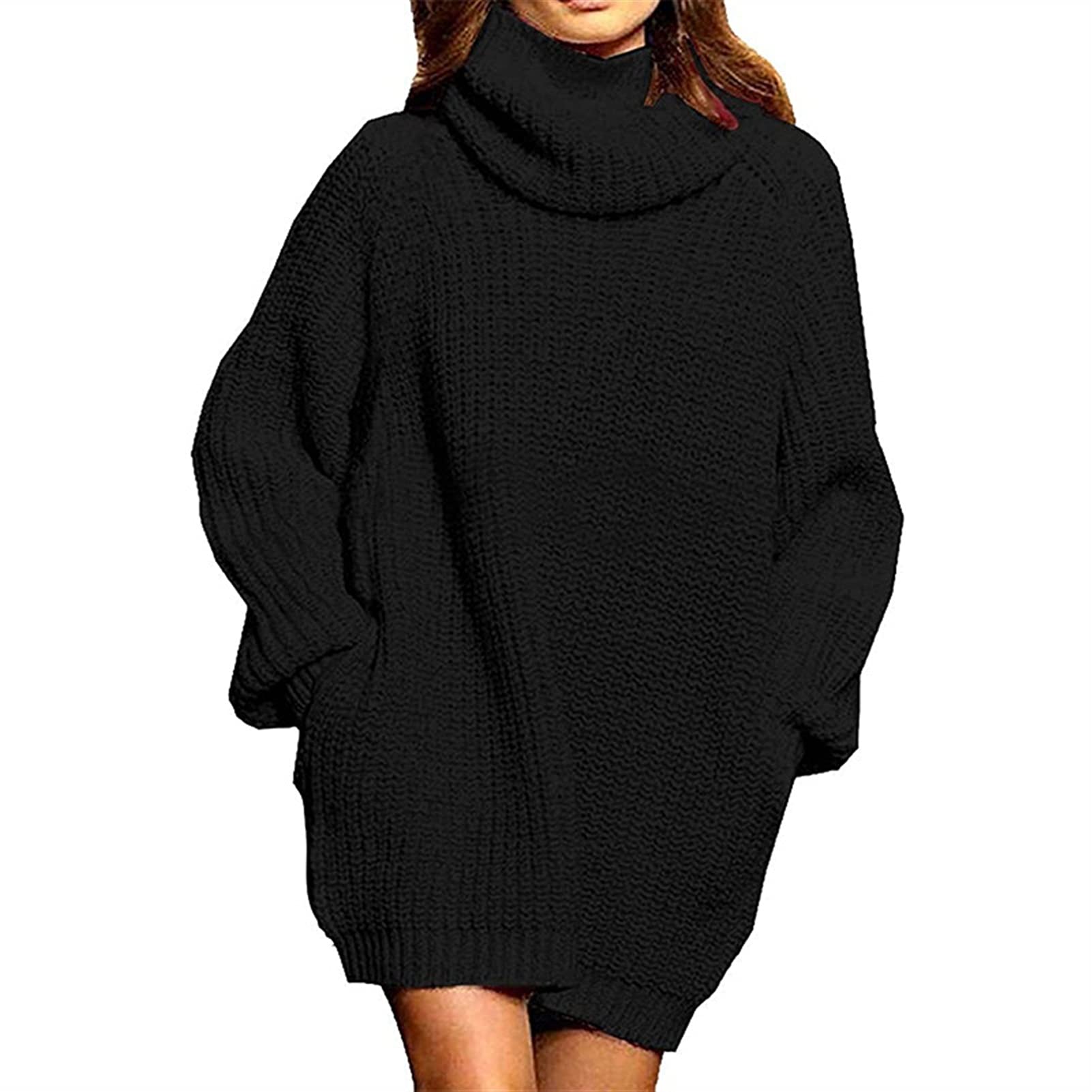 Pulls pour Femmes Robes de col Rouleau Libres for Femmes surdimensionnées à Manches Longues à Manches Longues Robe chandeuse midi Tricot Col Rond Chandails (Color : Blue, Size : L)