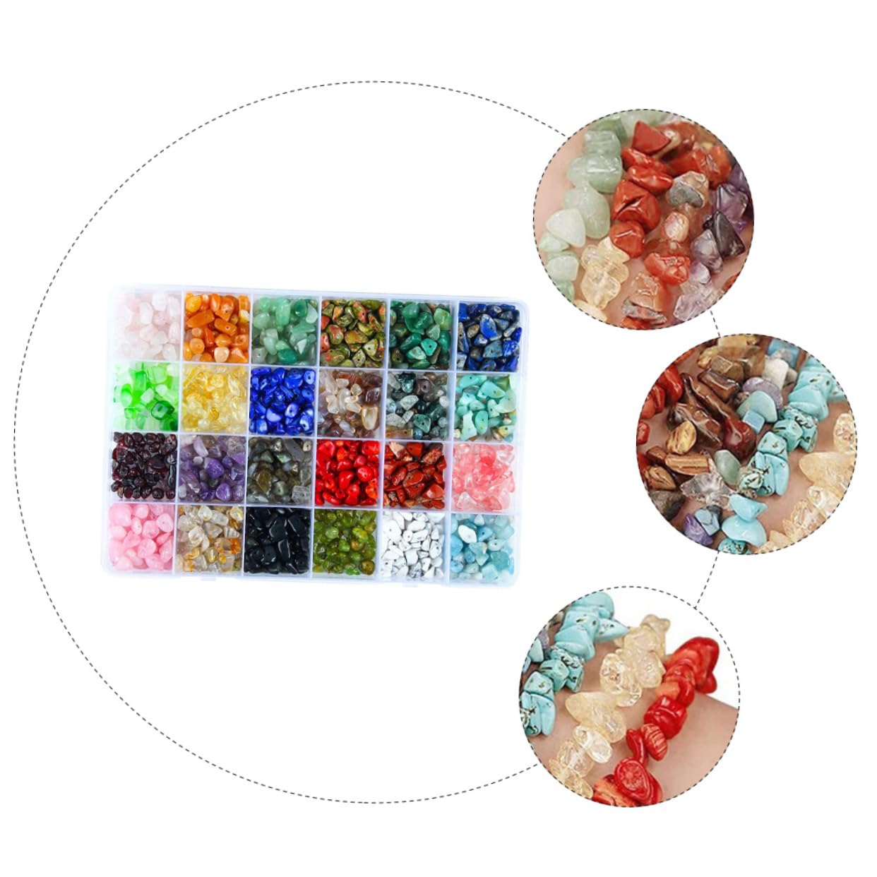 Perline Irregolari in Pietra Naturale per Gioielli Diy, 24 Scomparti | 1 Box, Accessori per Creazione Gioielli e Artigianato, Finitura Liscia, 24 Celle Ordinate