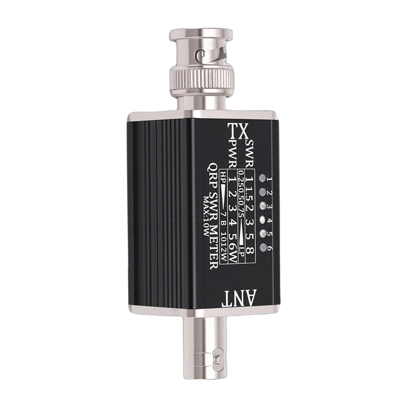 Miernik SWR z 6 Wskaźnikami LED, 1-30 MHz dla Radia Krótkofalowego | Obudowa ze Stopu Aluminium, Interfejs BNC, Zasilanie RF, Zakres 0,25 W–12 W, Przenośne Zastosowanie W Terenie, Nie Jest