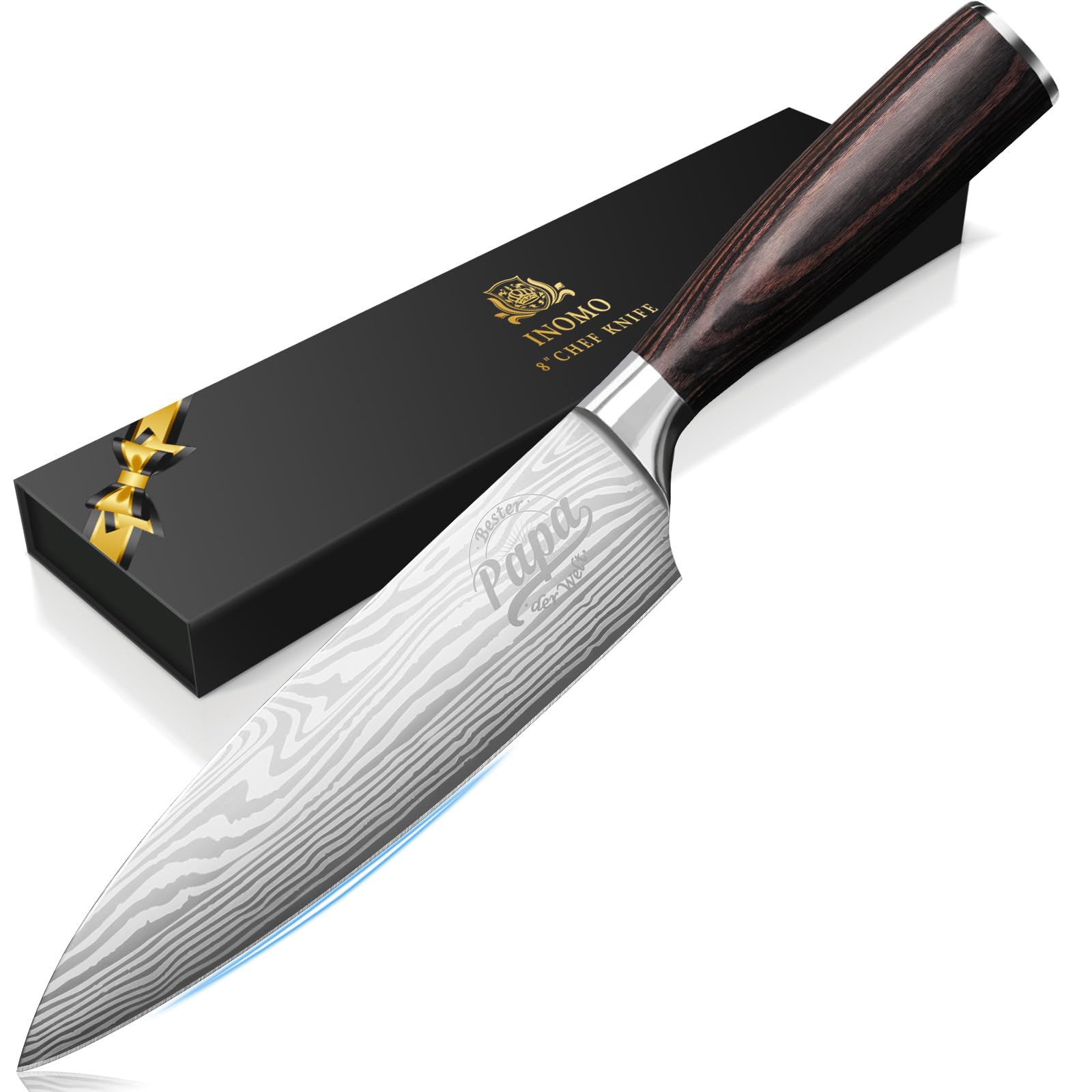 INOMO Geschenke für Männer, Küchenmesser Papa Geschenk, Kochmesser Geburtstagsgeschenk für Papa, Chefmesser Fleischmesser, Männergeschenke (Farben aus rostfreiem Stahl)